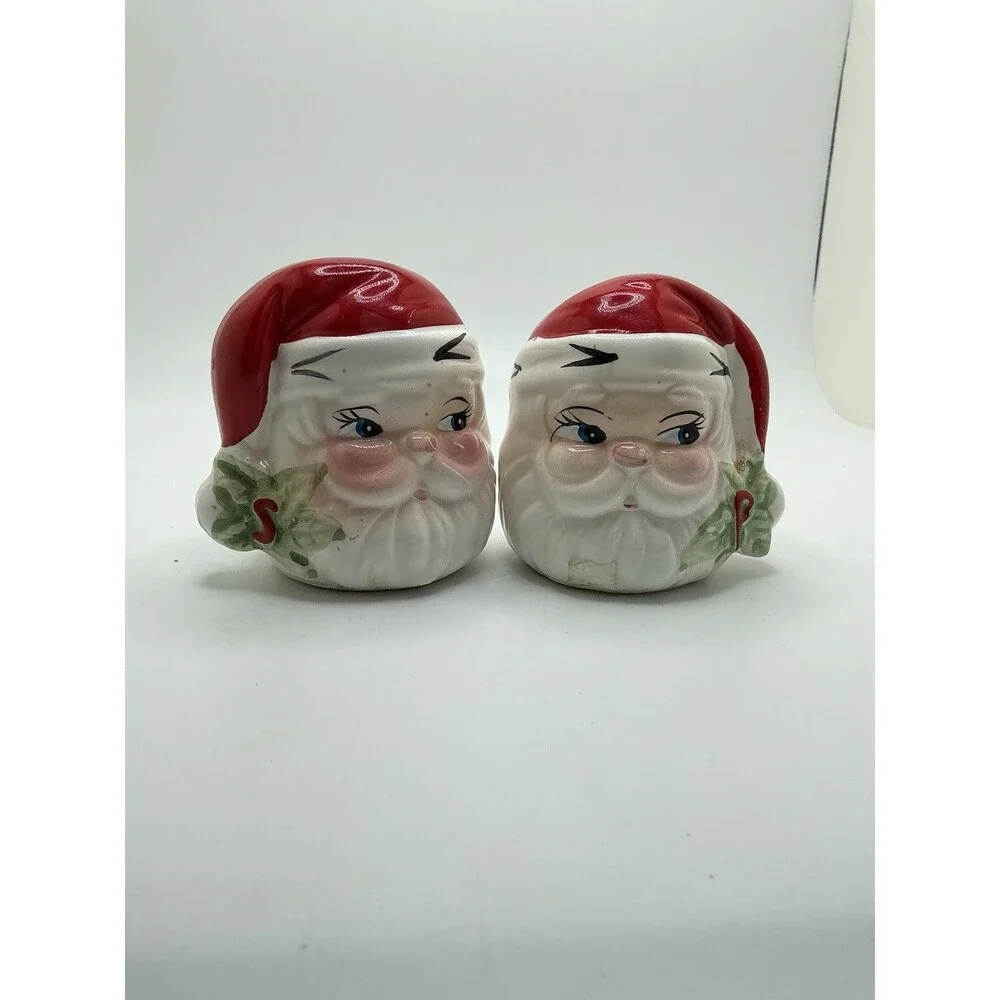 Josef Originals Vintage Christmas BIG Santa Face salt & pepper shakers C.1960’s